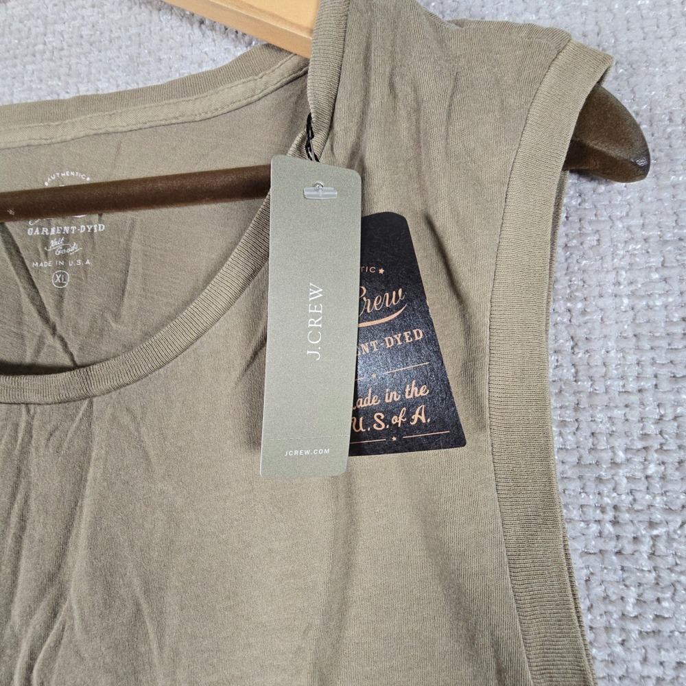 J.Crew Garment-Dyed Cotton Pocket Tank Top Olive Green F1431 Made in USA XL - Picture 2 of 10